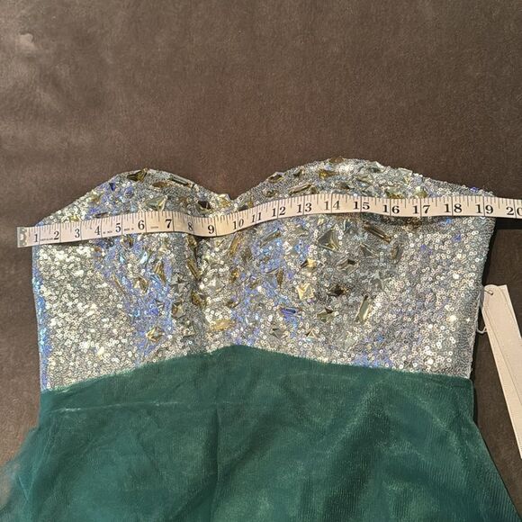 Women’s Green & Silver Full Length Prom Party Dress CorsetBack Size L NWT - Picture 11 of 14